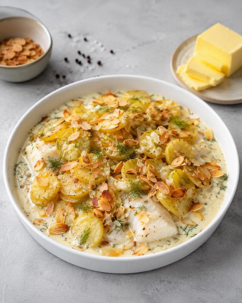 Fiskgratäng med citronslungad potatis