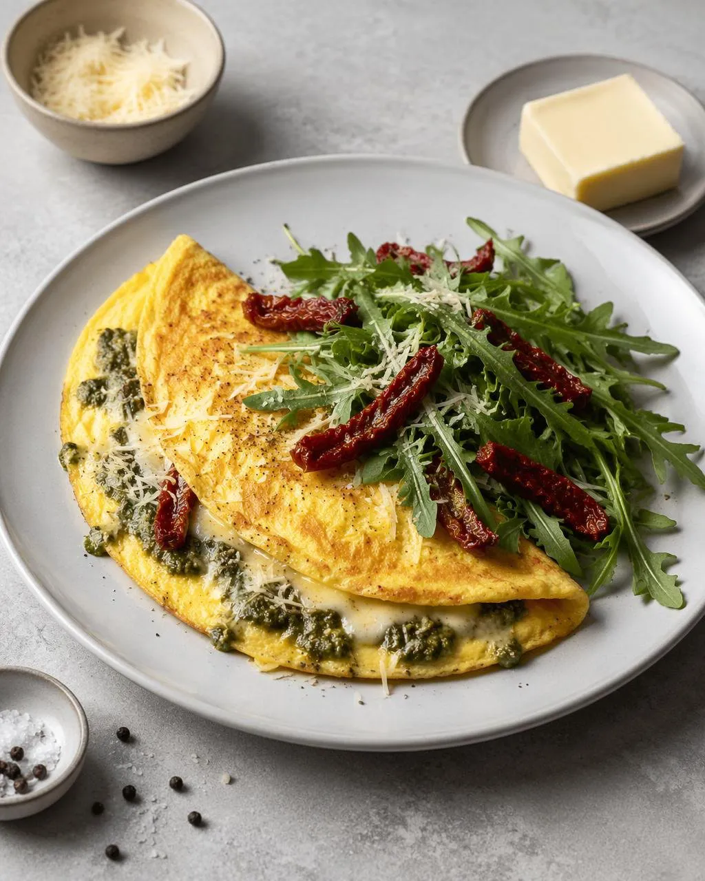 Omelett med ost och pesto