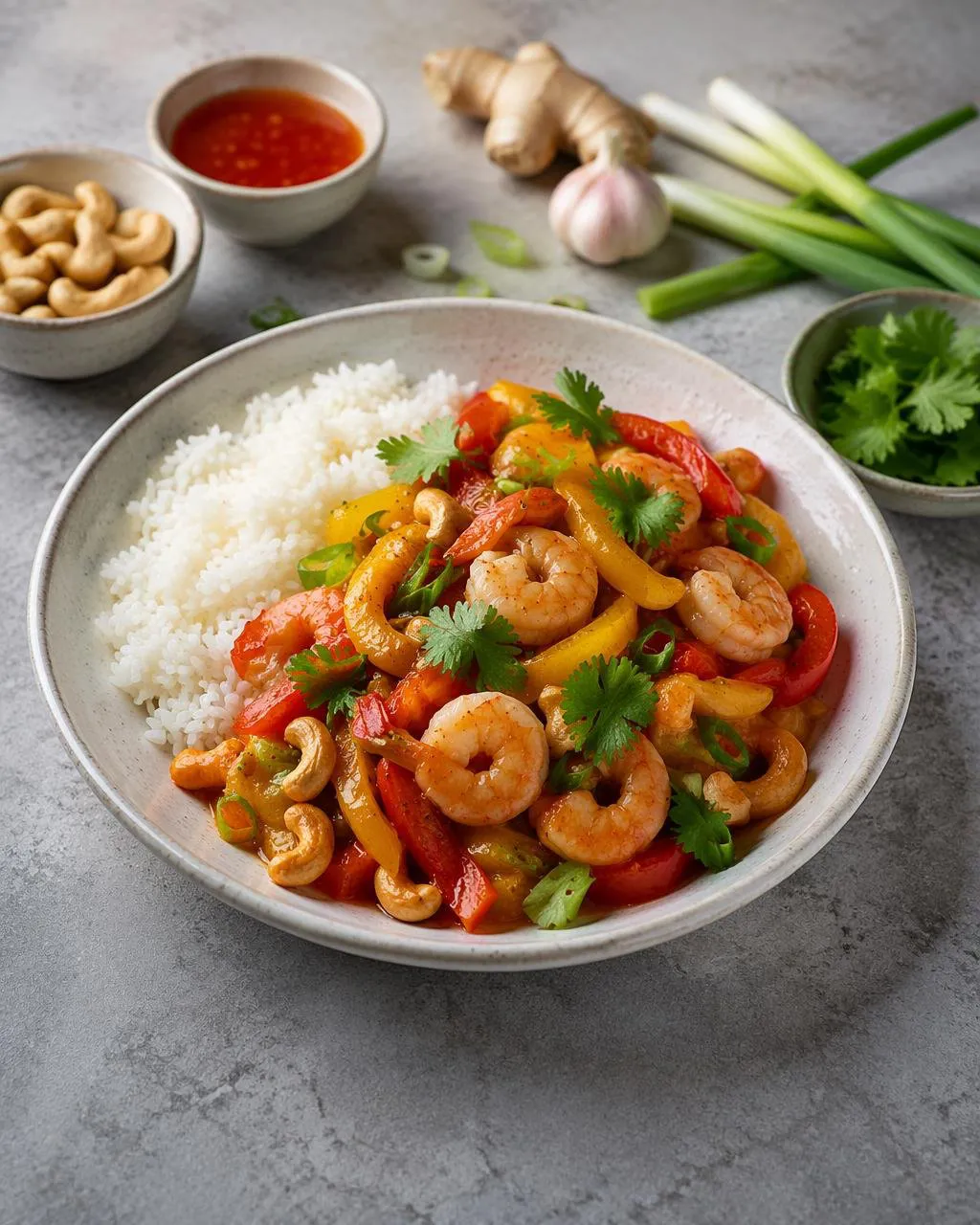 Räkwok med sweet chili och cashew