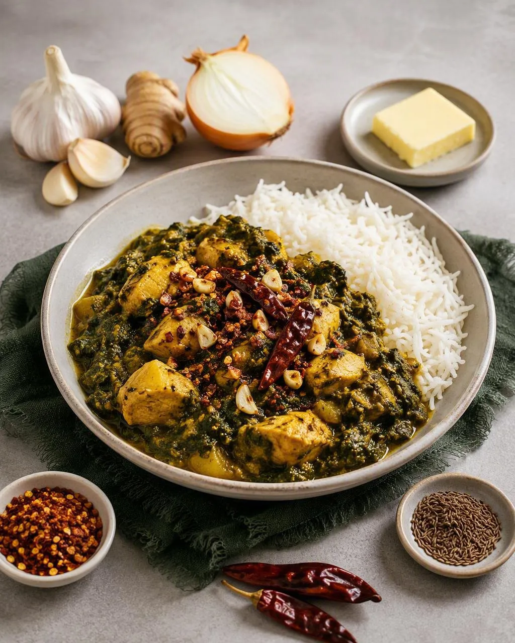Saag aloo med kyckling