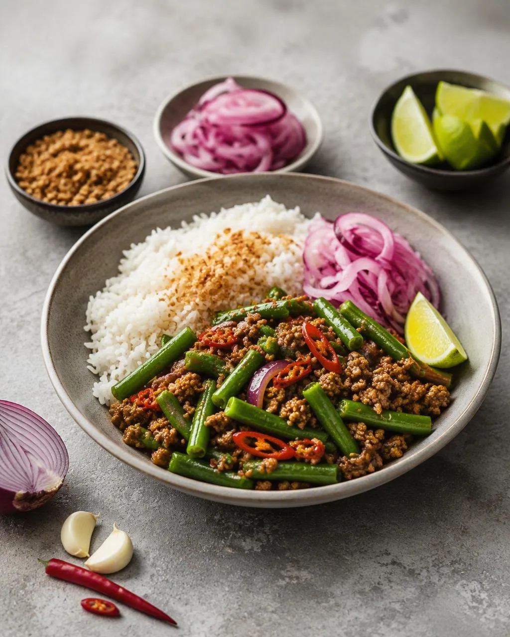 Thailändsk fläskfärsbowl