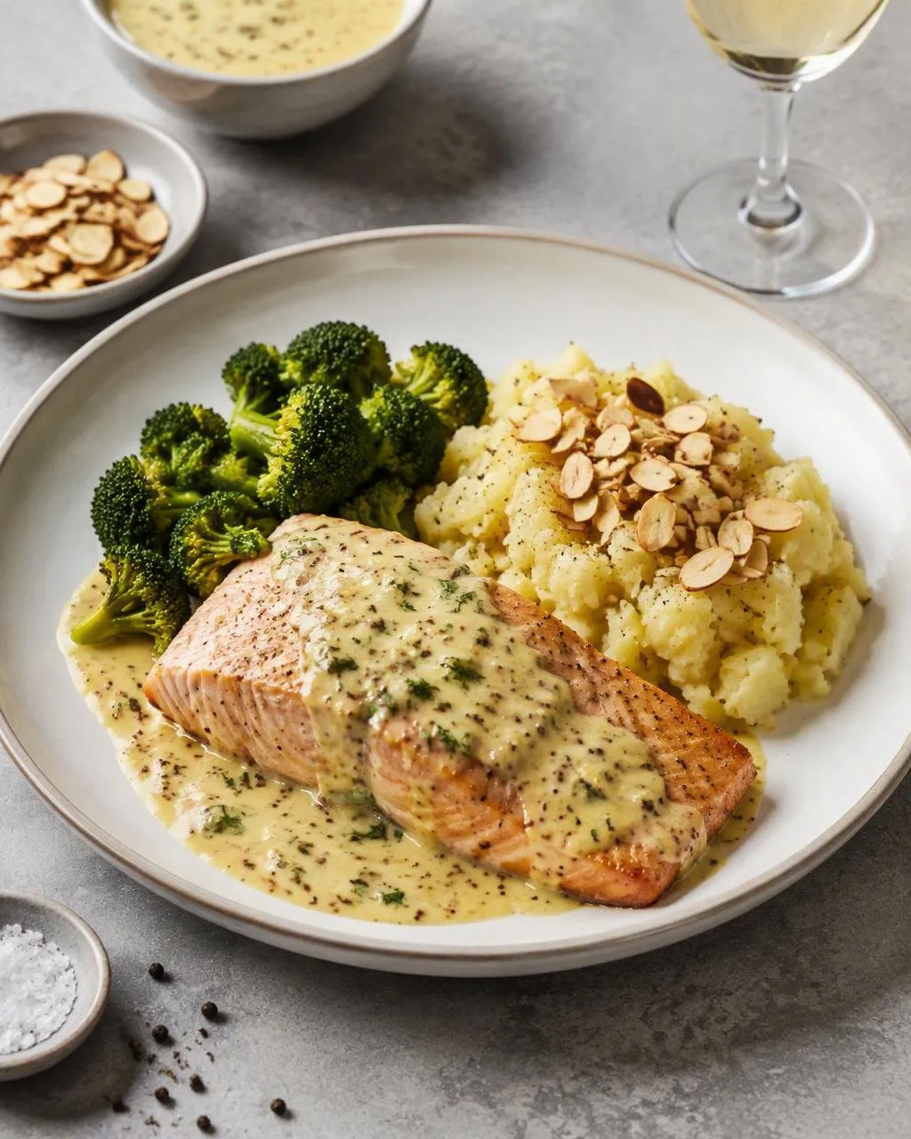 Lax med dijon, broccoli och pressad potatis