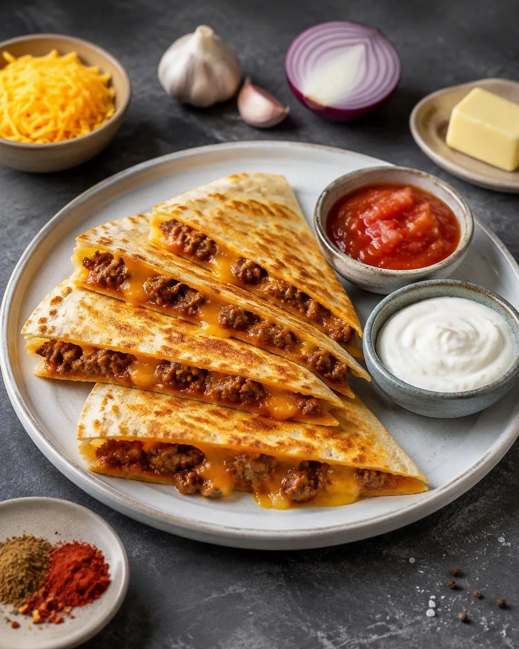 Quesadilla med nötfärs och ost