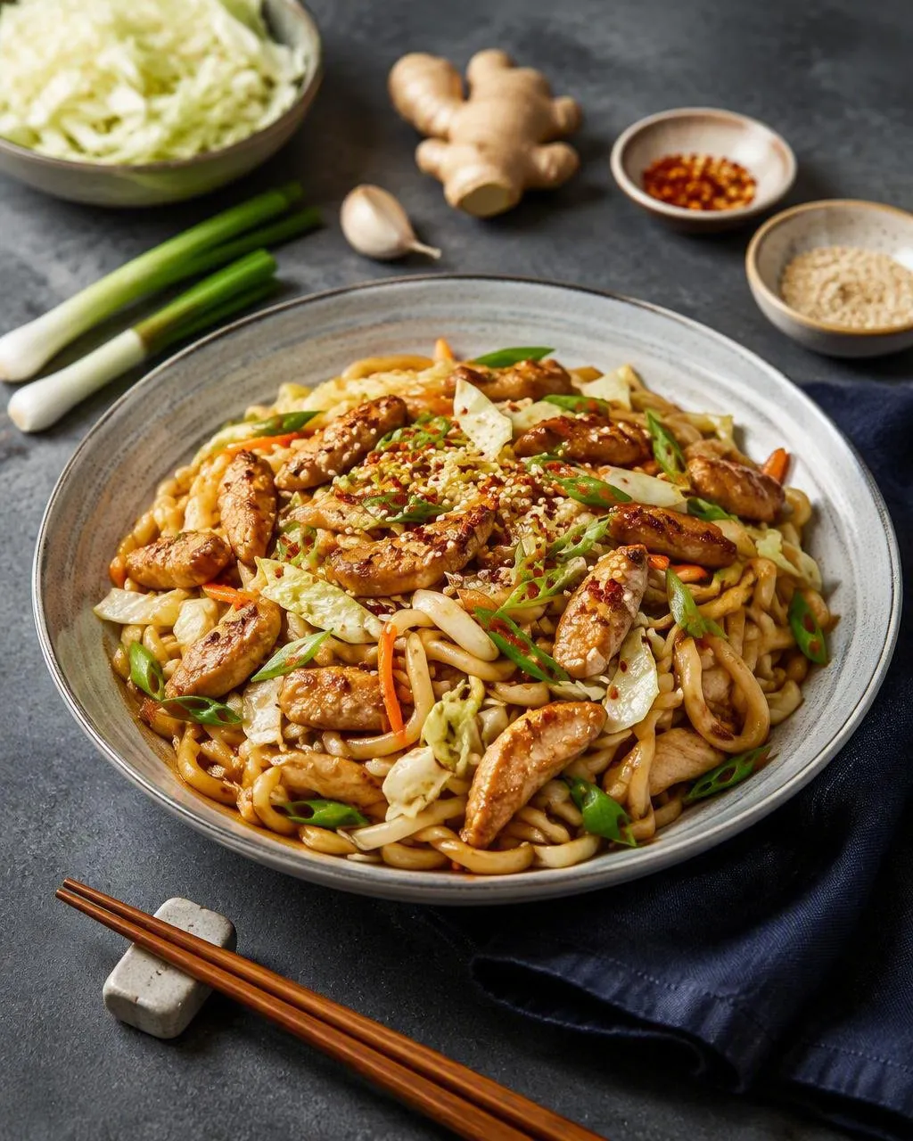 Yaki udon med kyckling