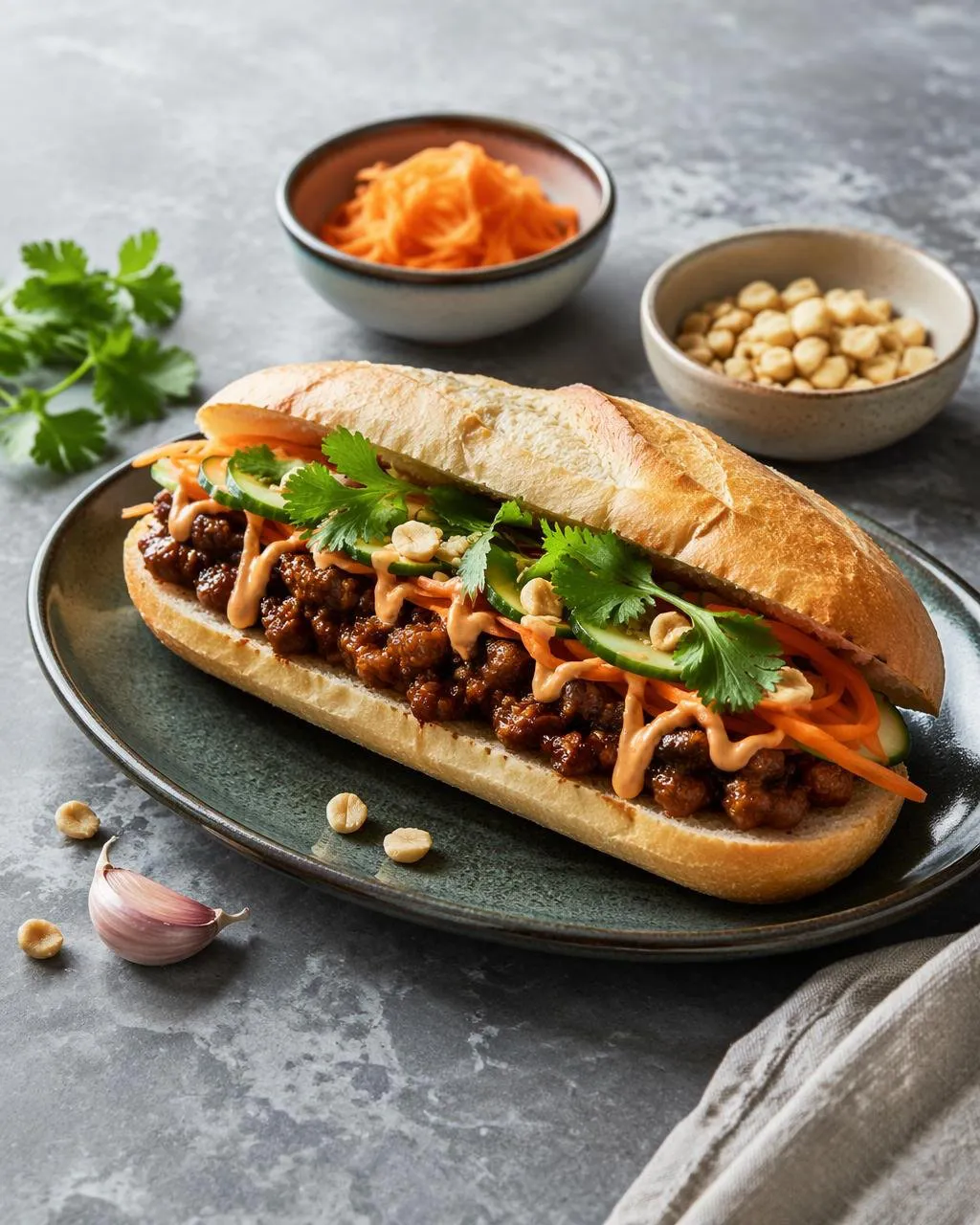 Banh mi med glaserad fläskfärs