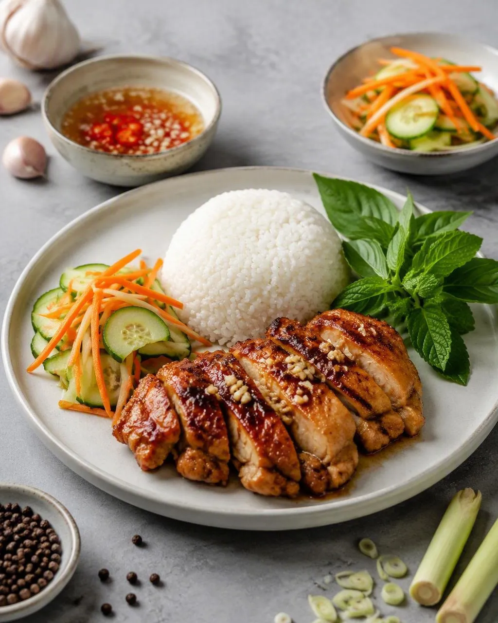 Vietnamesisk citrongräskyckling med ris