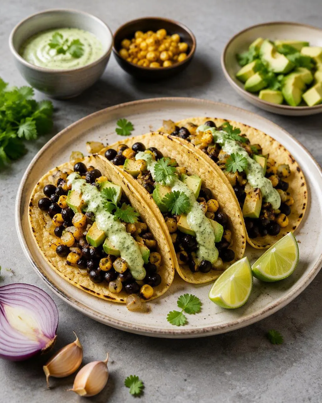 Böntacos med rostad majs