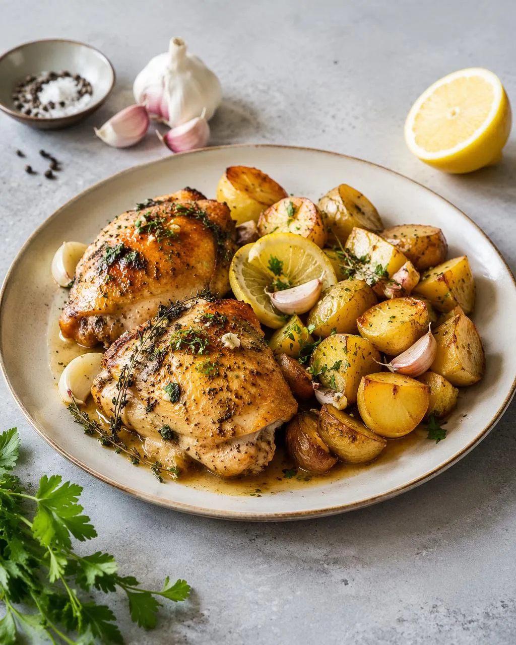 Citronkyckling med rostad potatis och vitlök