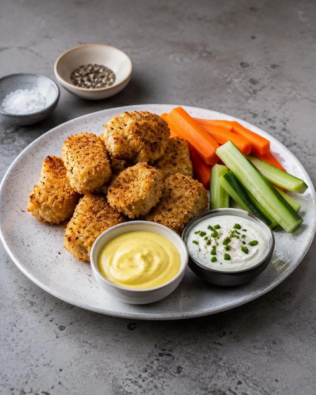 Krispiga kycklingnuggets med två dippar