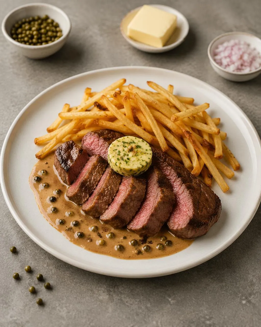 Steak frites med pepparsås