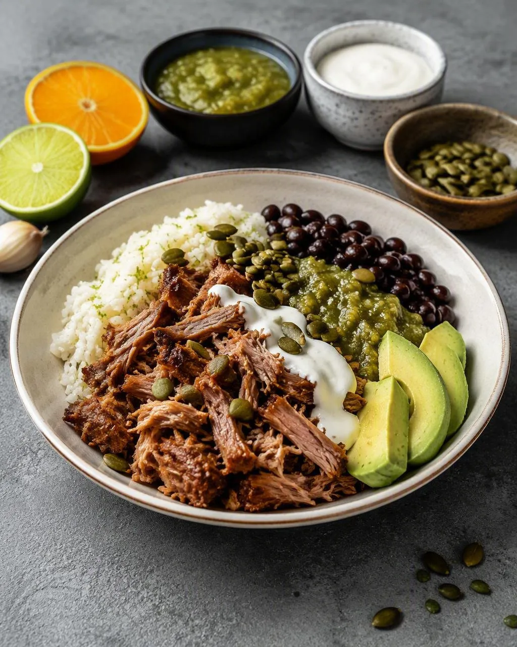 Burrito bowl med carnitas