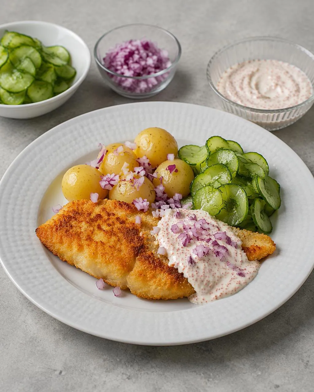 Stekt sej med romsås och dillgurka