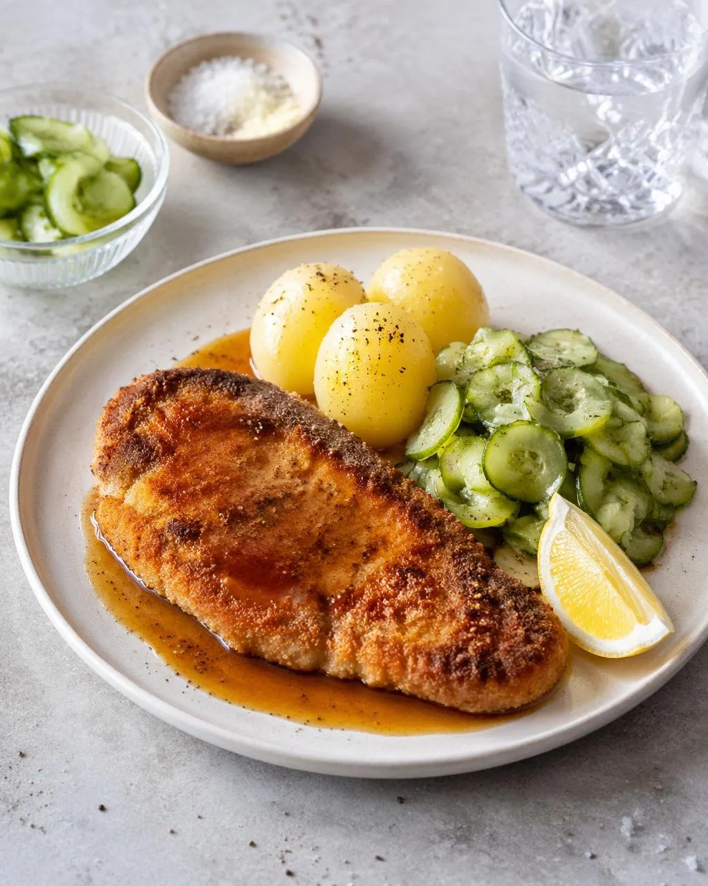 Fläskschnitzel med pressgurka
