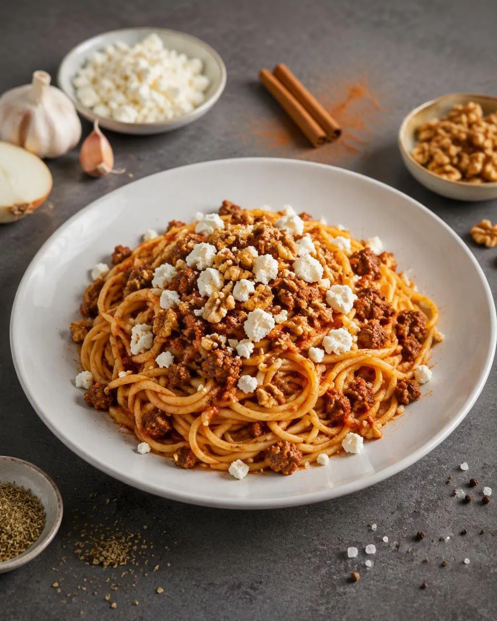 Lammfärspasta med kanel och feta