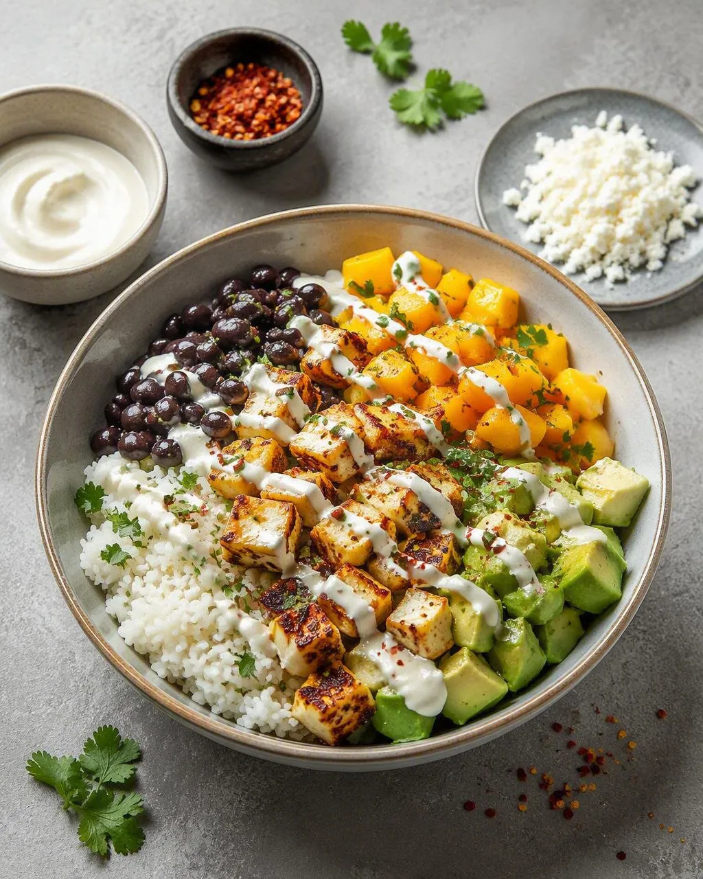 Burrito bowl med halloumi