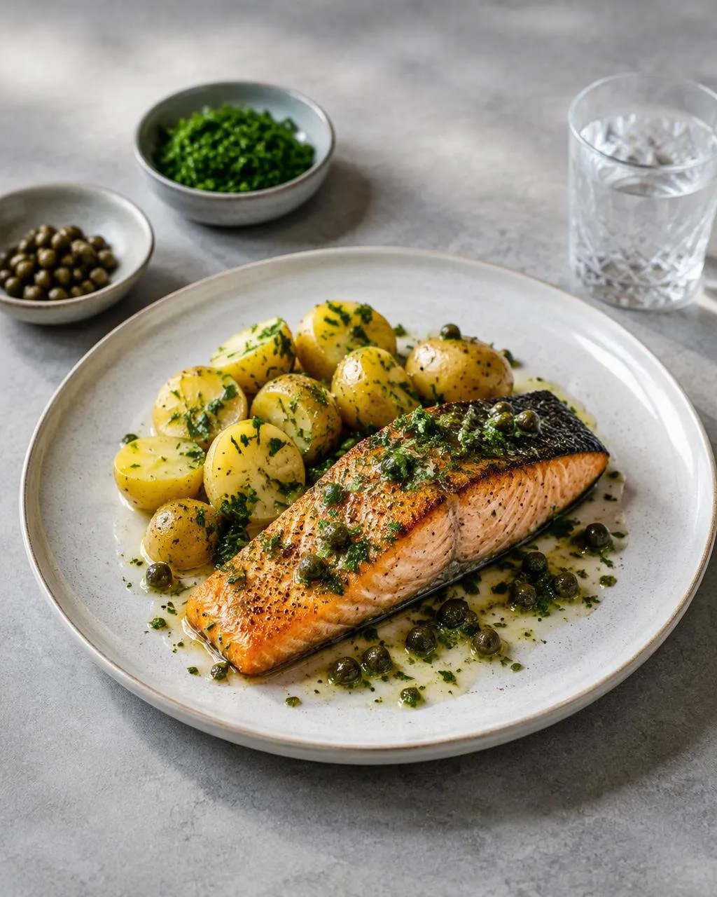 Grillad lax med färskpotatis och kaprisdressing