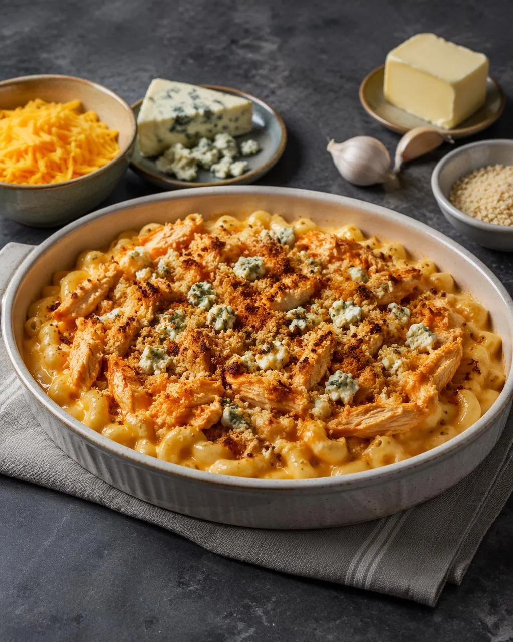 Buffalo chicken mac and cheese