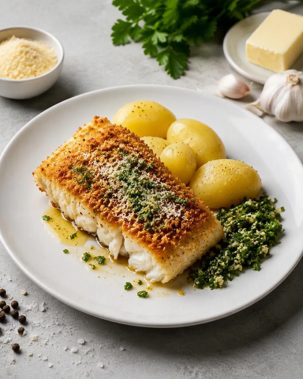 Krispig torsk i ugn med parmesan