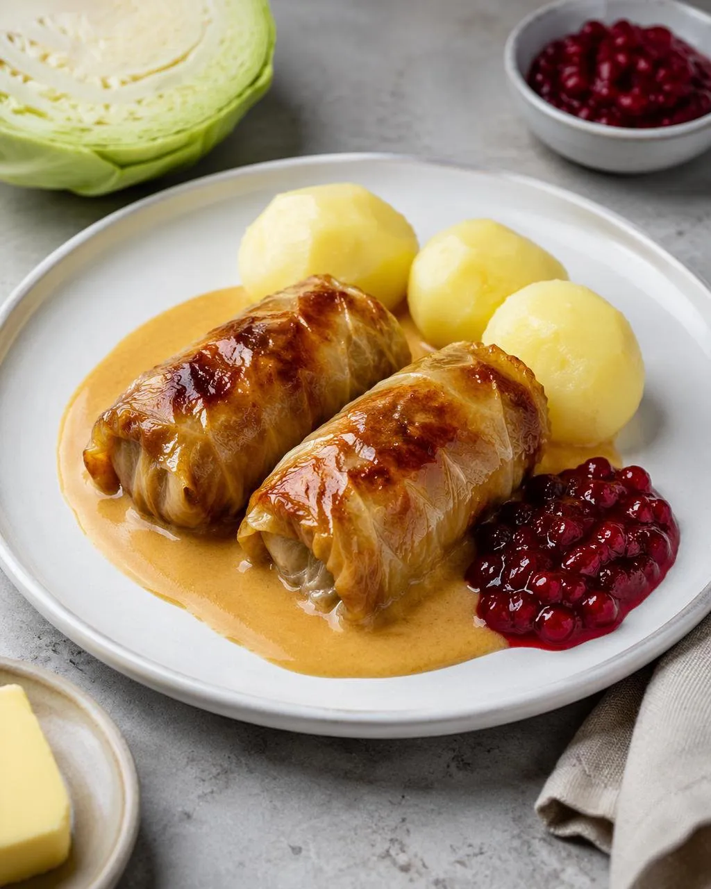 Kåldolmar med gräddsås och lingon