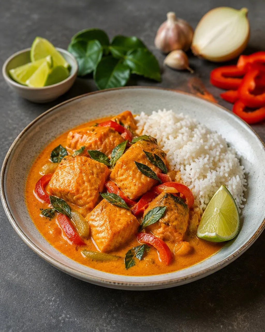 Thailändsk lax i röd curry
