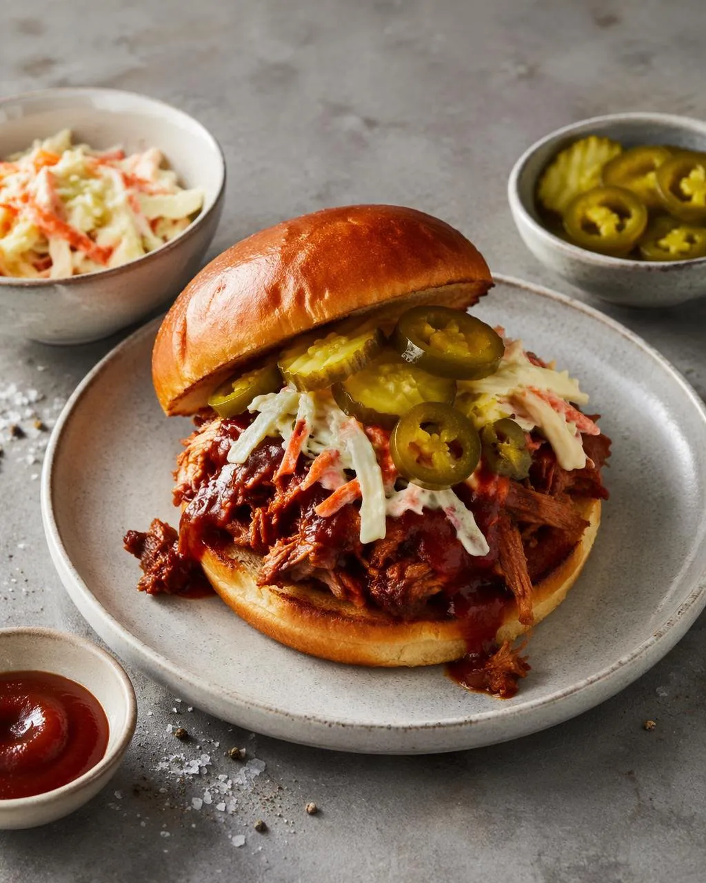 Pulled pork-burgare med coleslaw