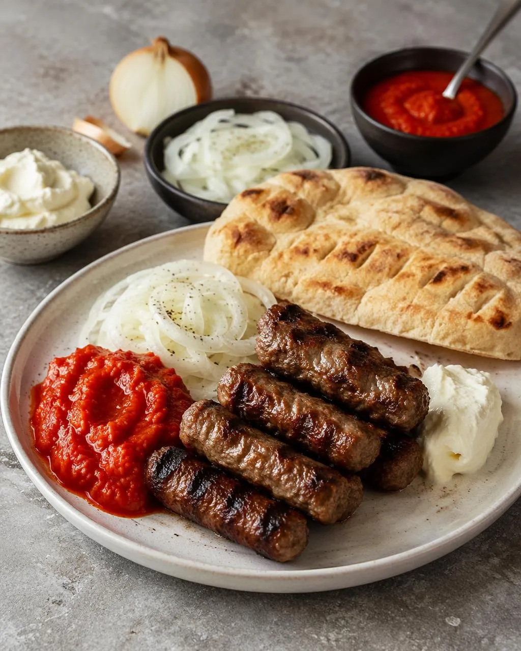 Cevapcici med ajvar och lök