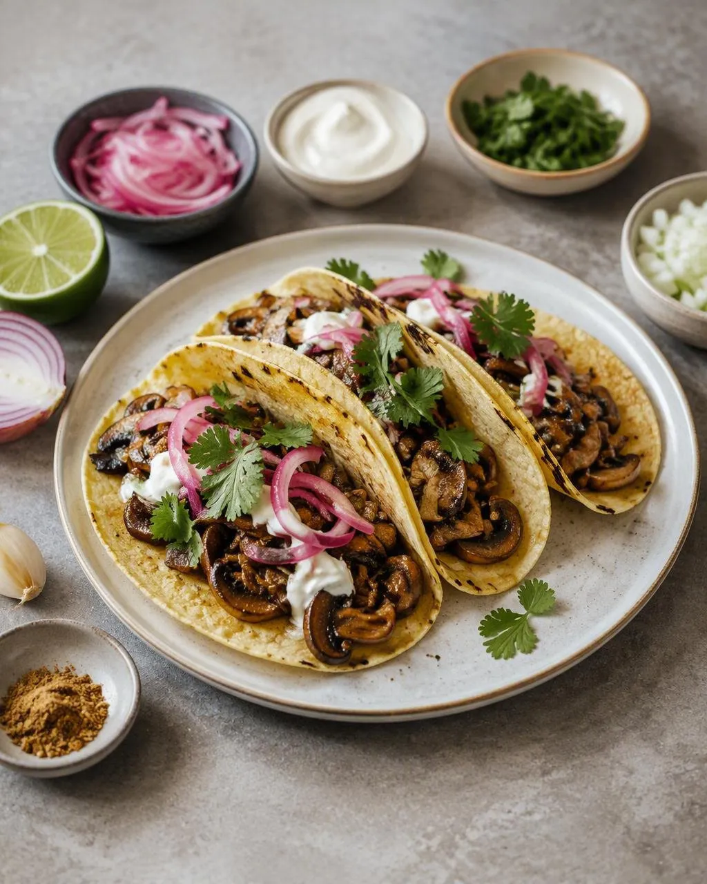 Svamptacos med vitlökscrema