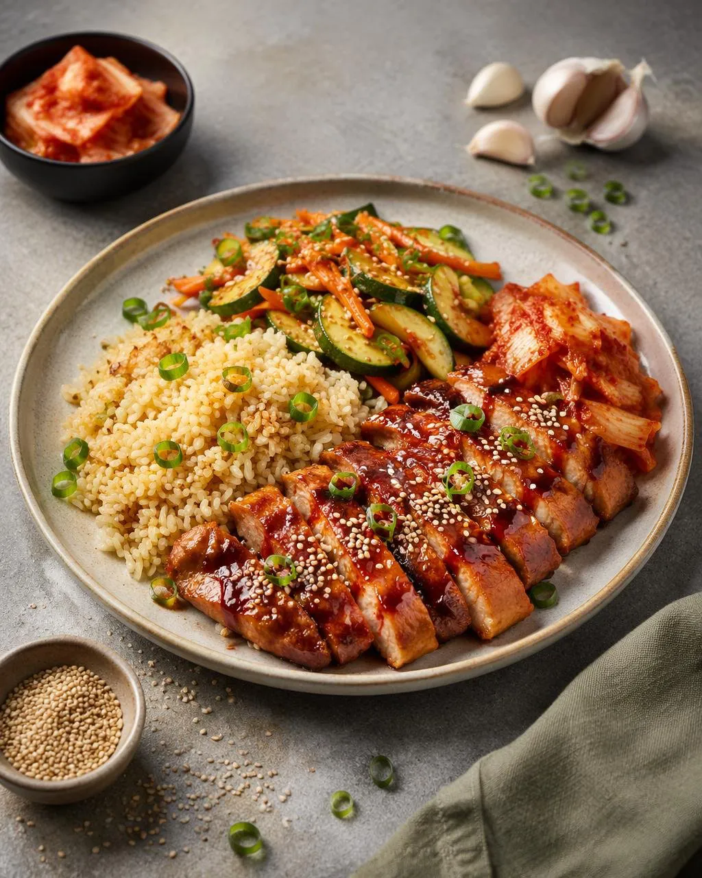 Koreansk BBQ-kyckling med vitlöksris