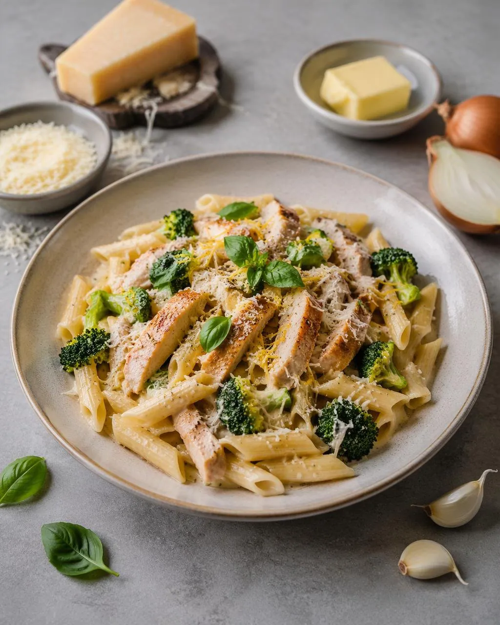 Pasta med kyckling, broccoli och parmesan