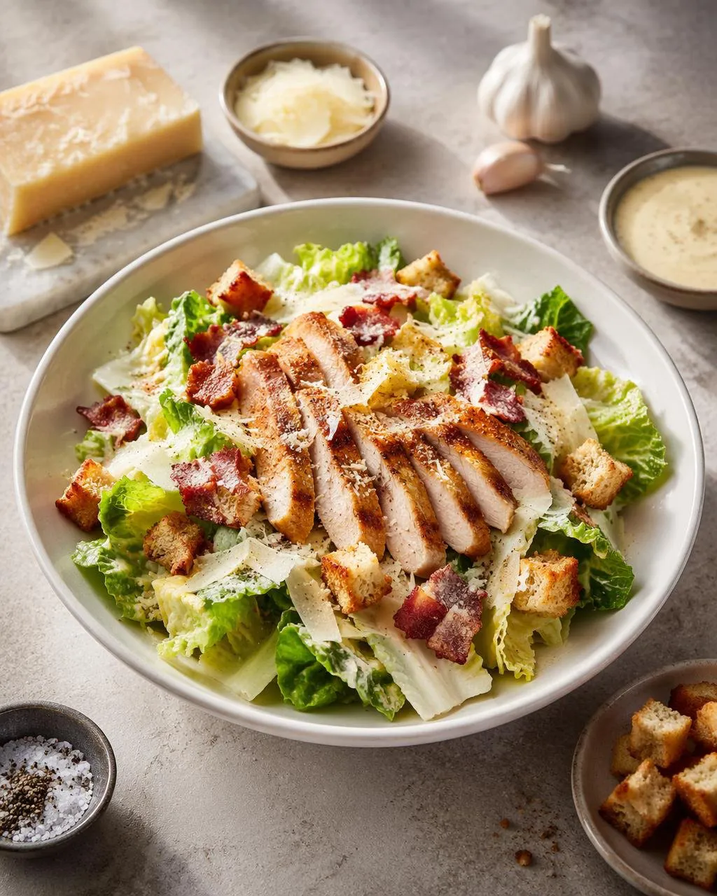 Kyckling caesar med bacon och krutonger