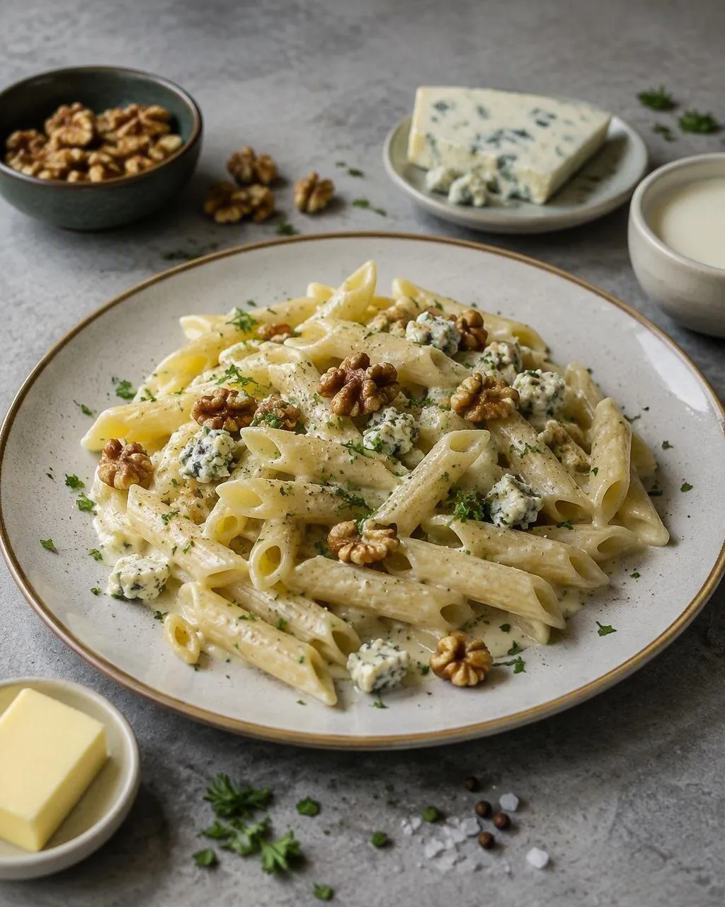 Pasta med gorgonzola och valnötter
