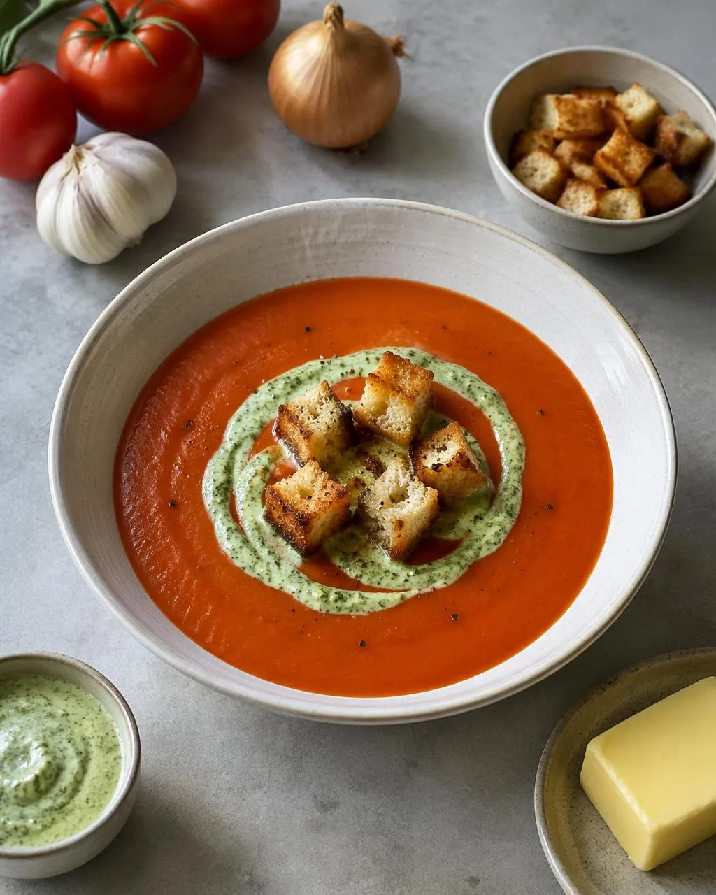 Tomatsoppa med basilikacrème