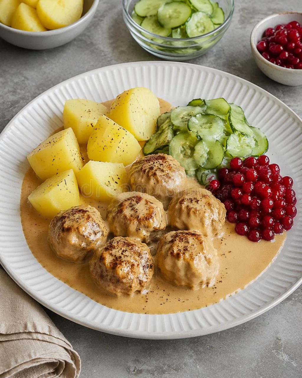 Kycklingköttbullar i gräddsås