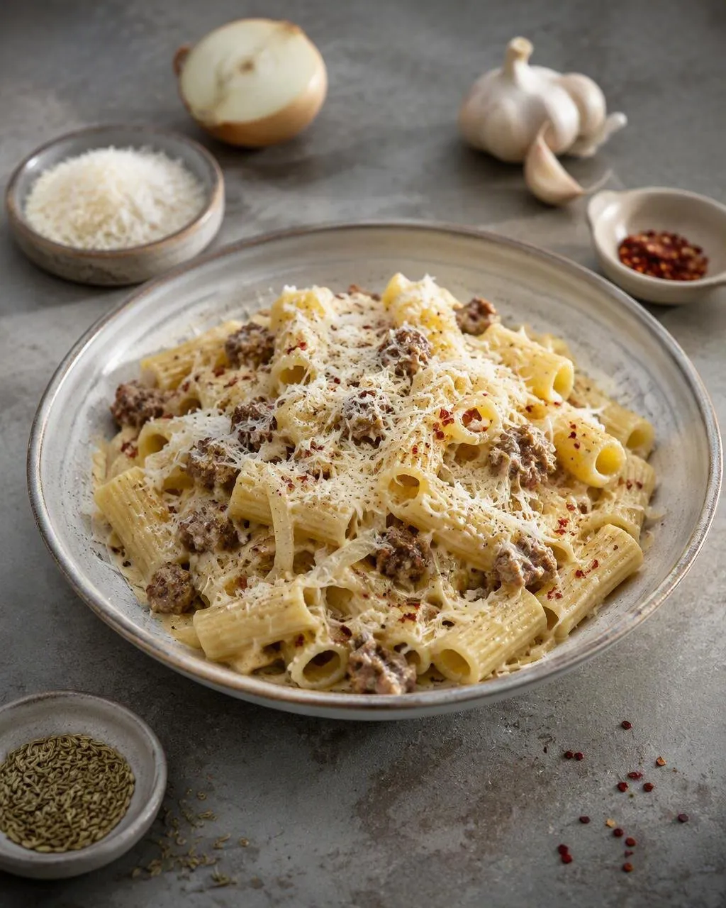 Salsicciapasta med syrad grädde