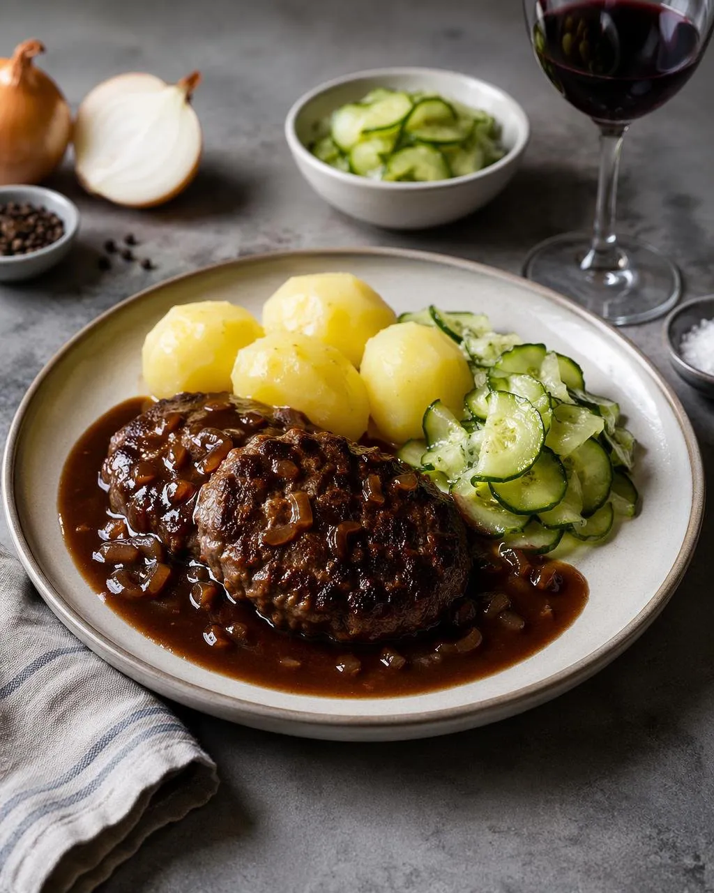 Pannbiff med rödvinssky