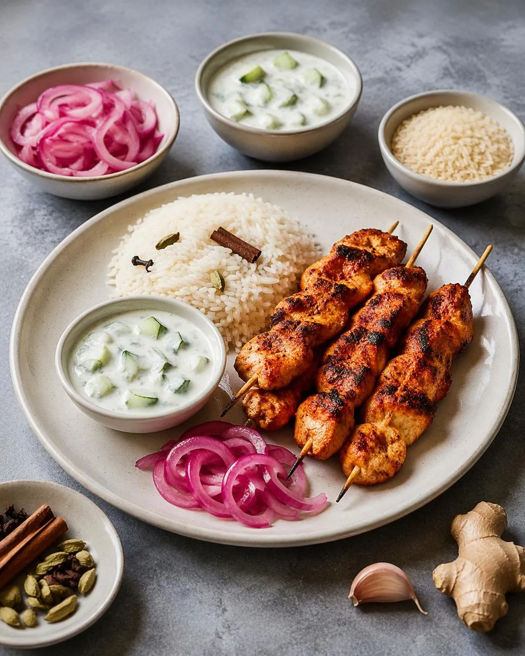 Kyckling tikka-spett med raita