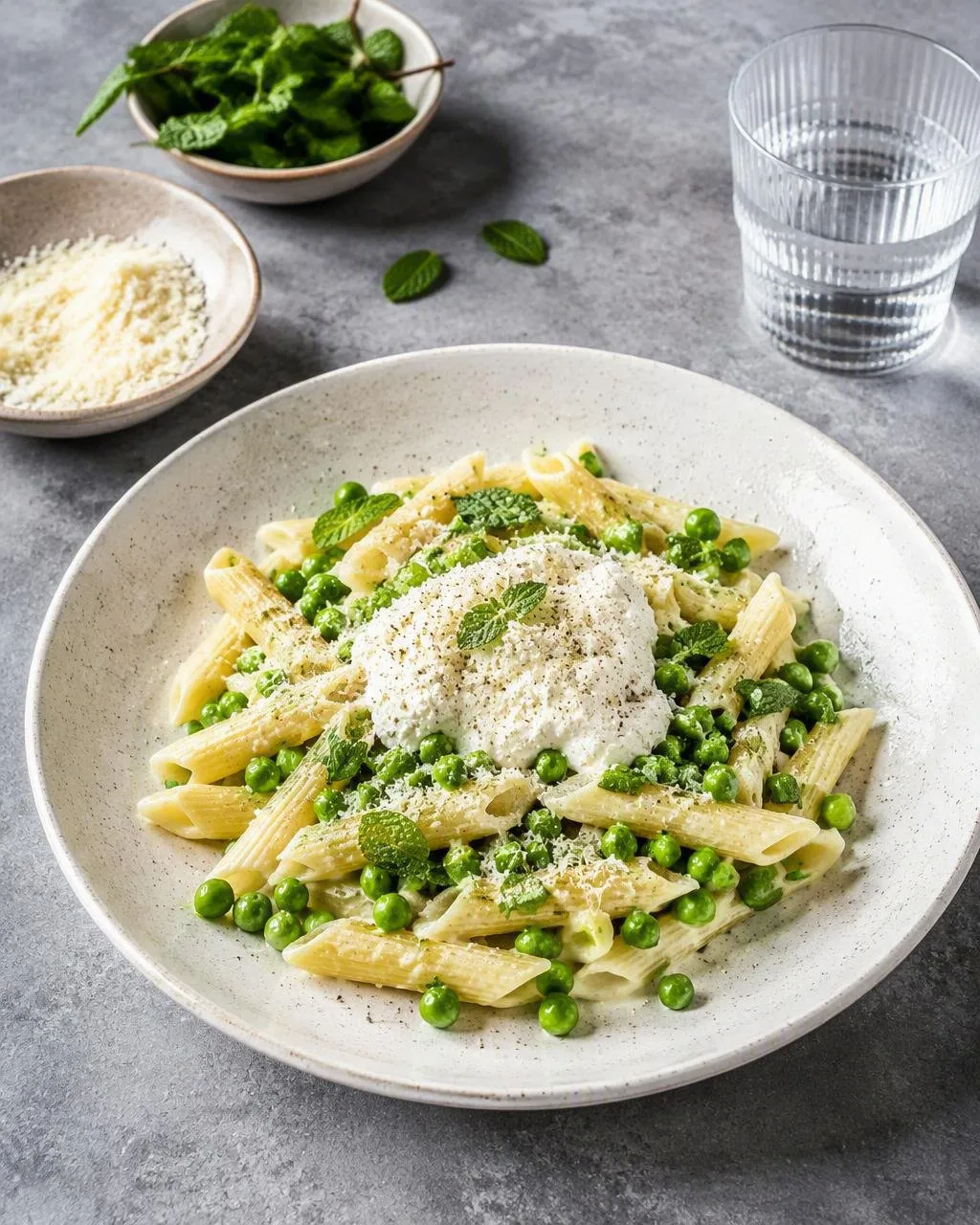 Pasta med ärtor, mynta och ricotta