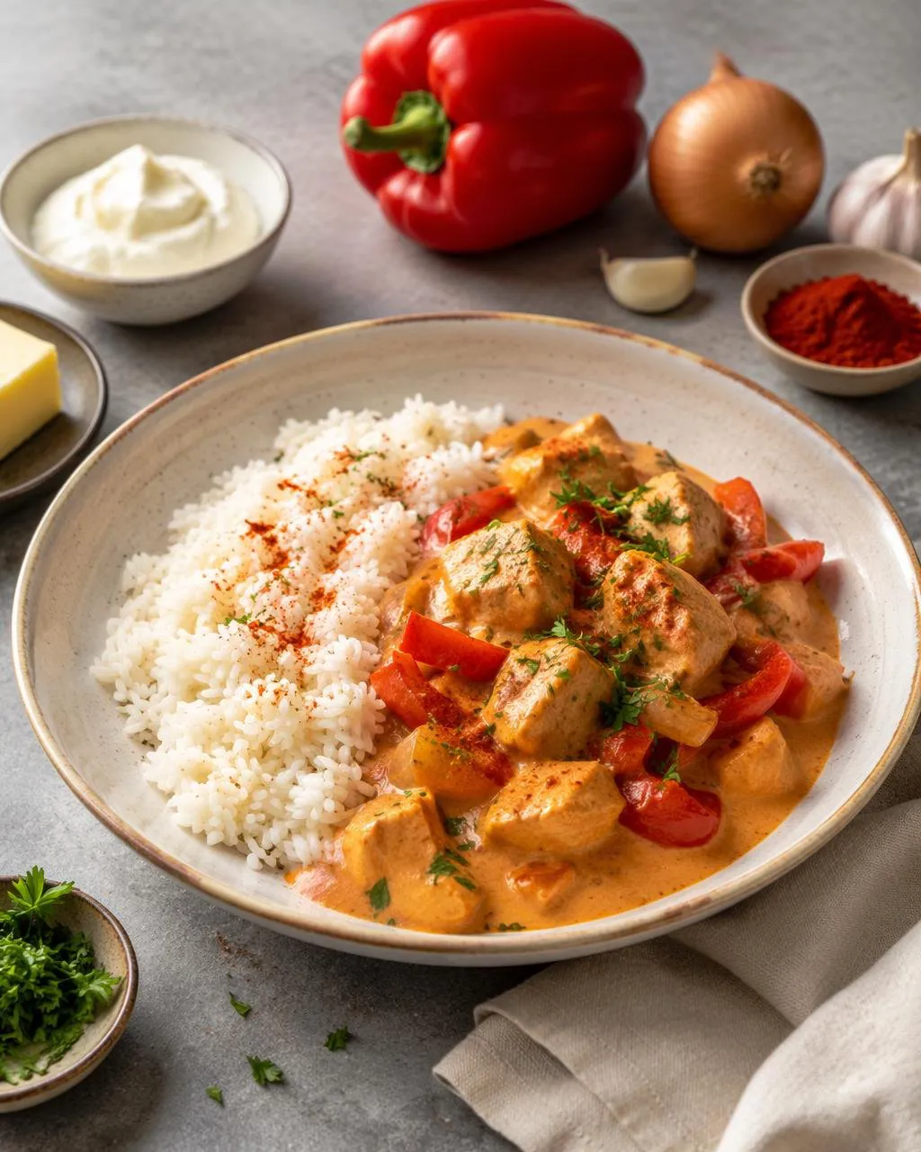 Kycklinggryta med paprika och crème fraiche