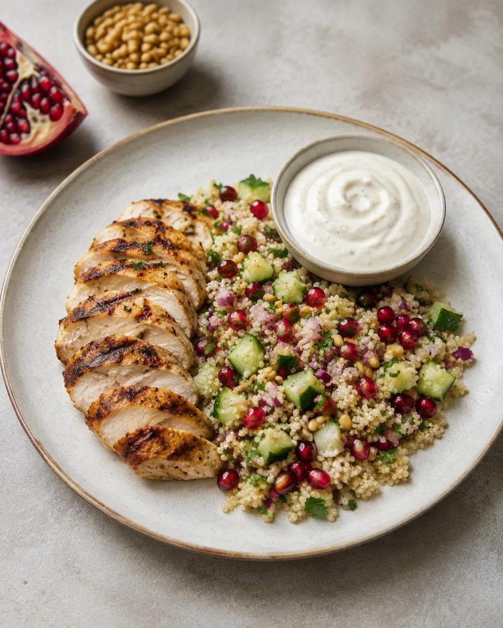 Grillad kyckling med quinoasallad och tahiniyoghurt