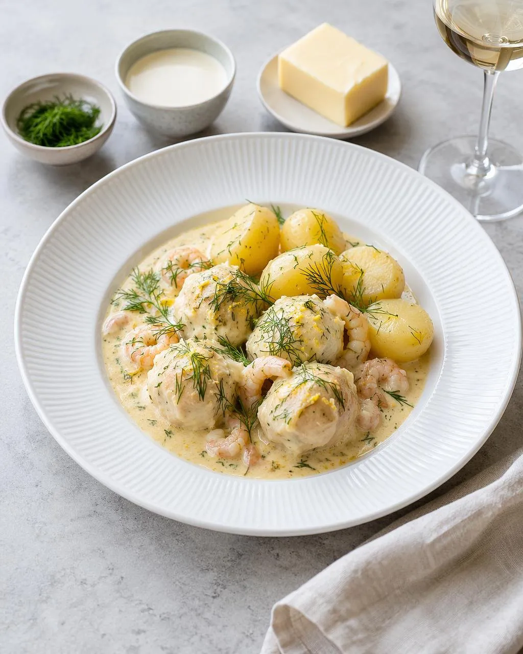 Fiskbullar i skaldjurssås