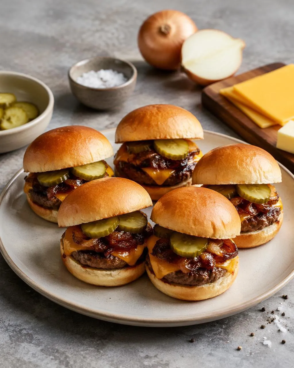 Sliders med karamelliserad lök