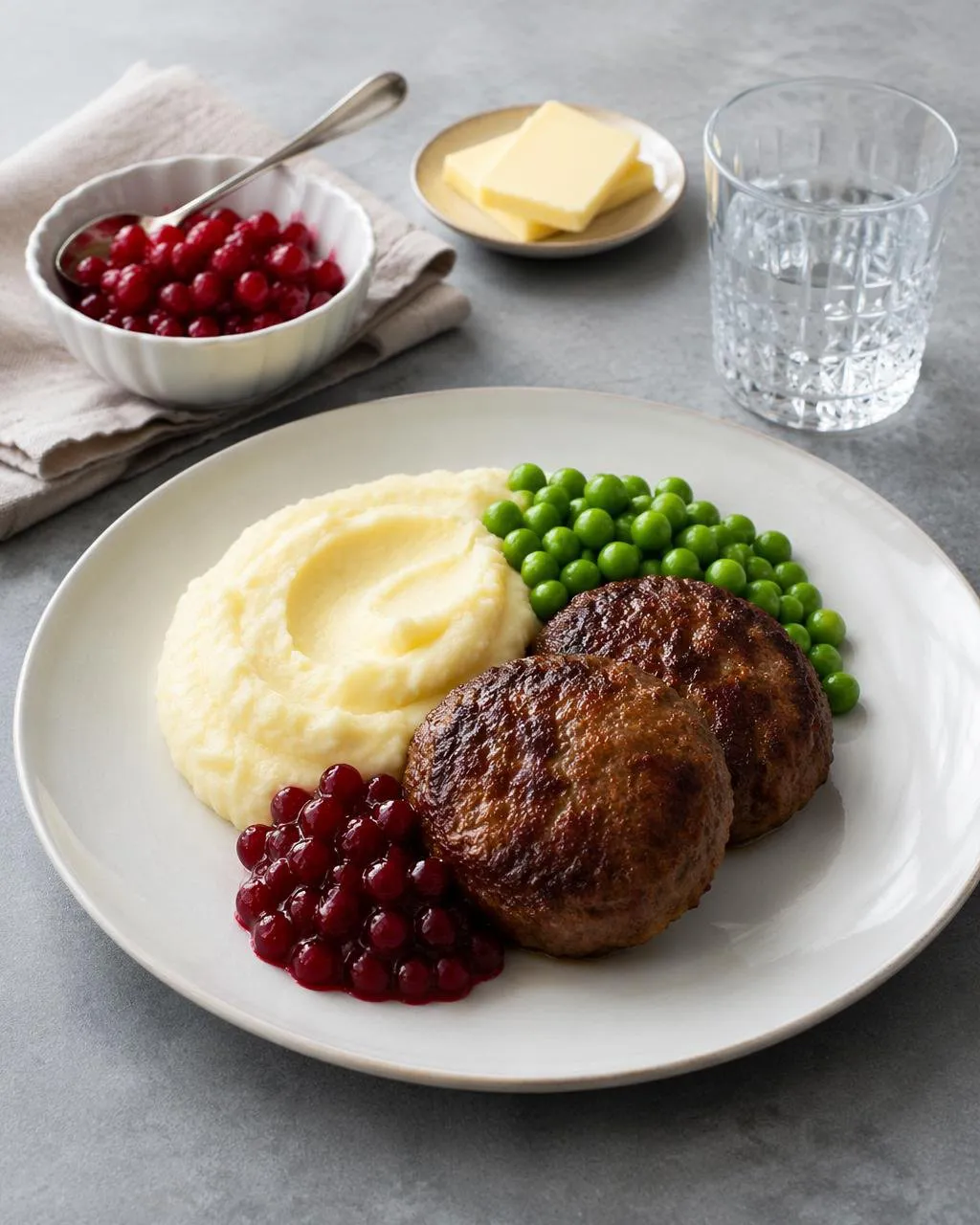 Wallenbergare med potatismos och rårörda lingon