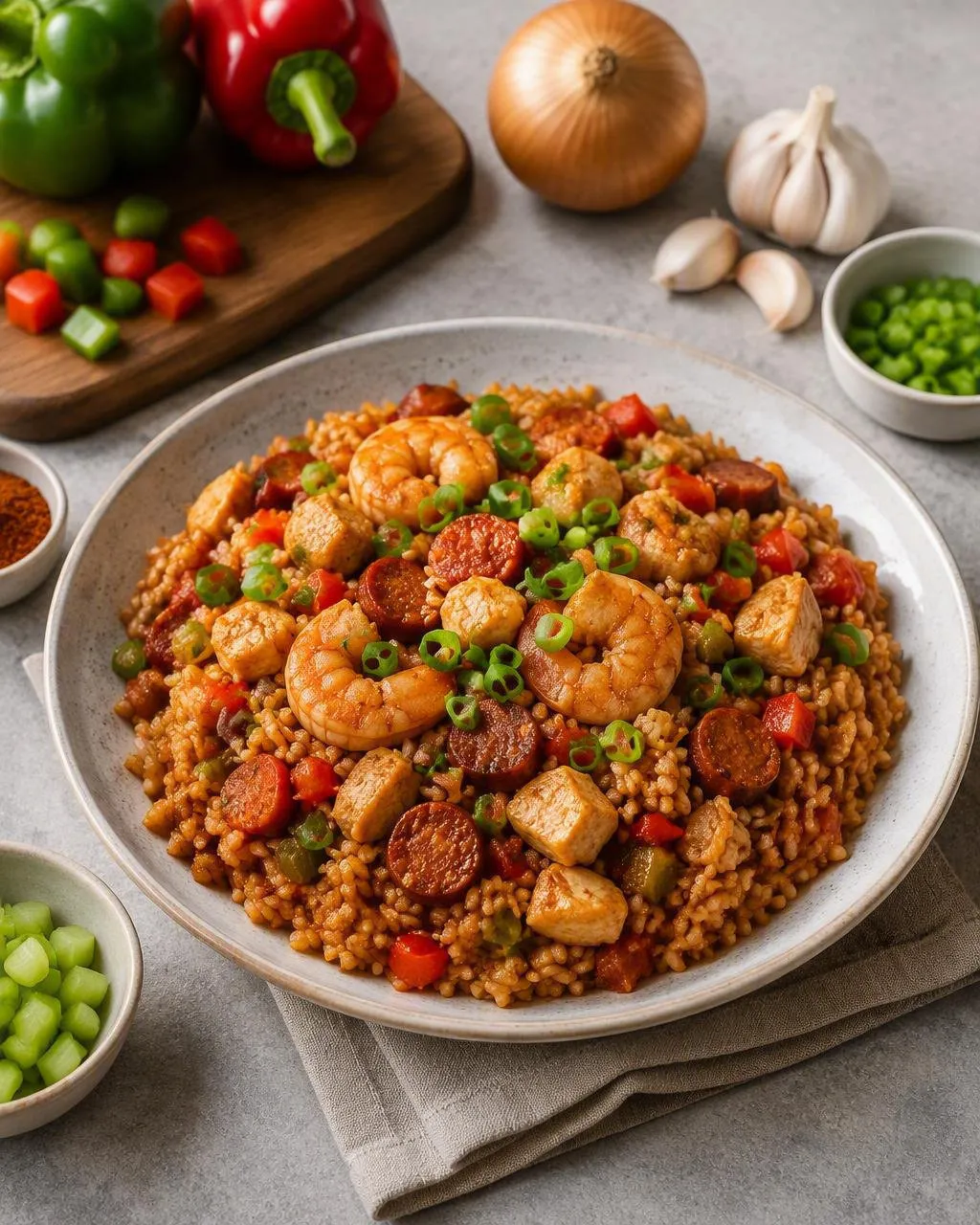 Jambalaya med räkor och kyckling