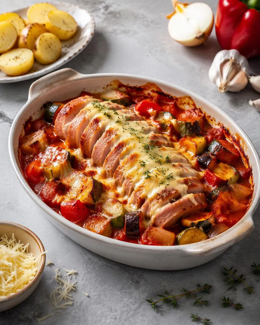 Falukorv i ugn med ratatouille