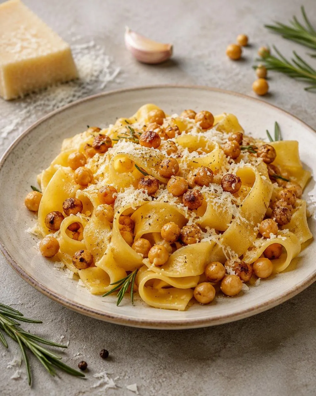 Pasta med kikärtor, citron och pecorino