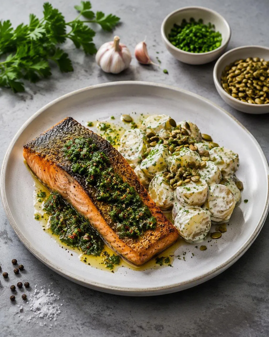 Grillad lax med chimichurri och potatissallad