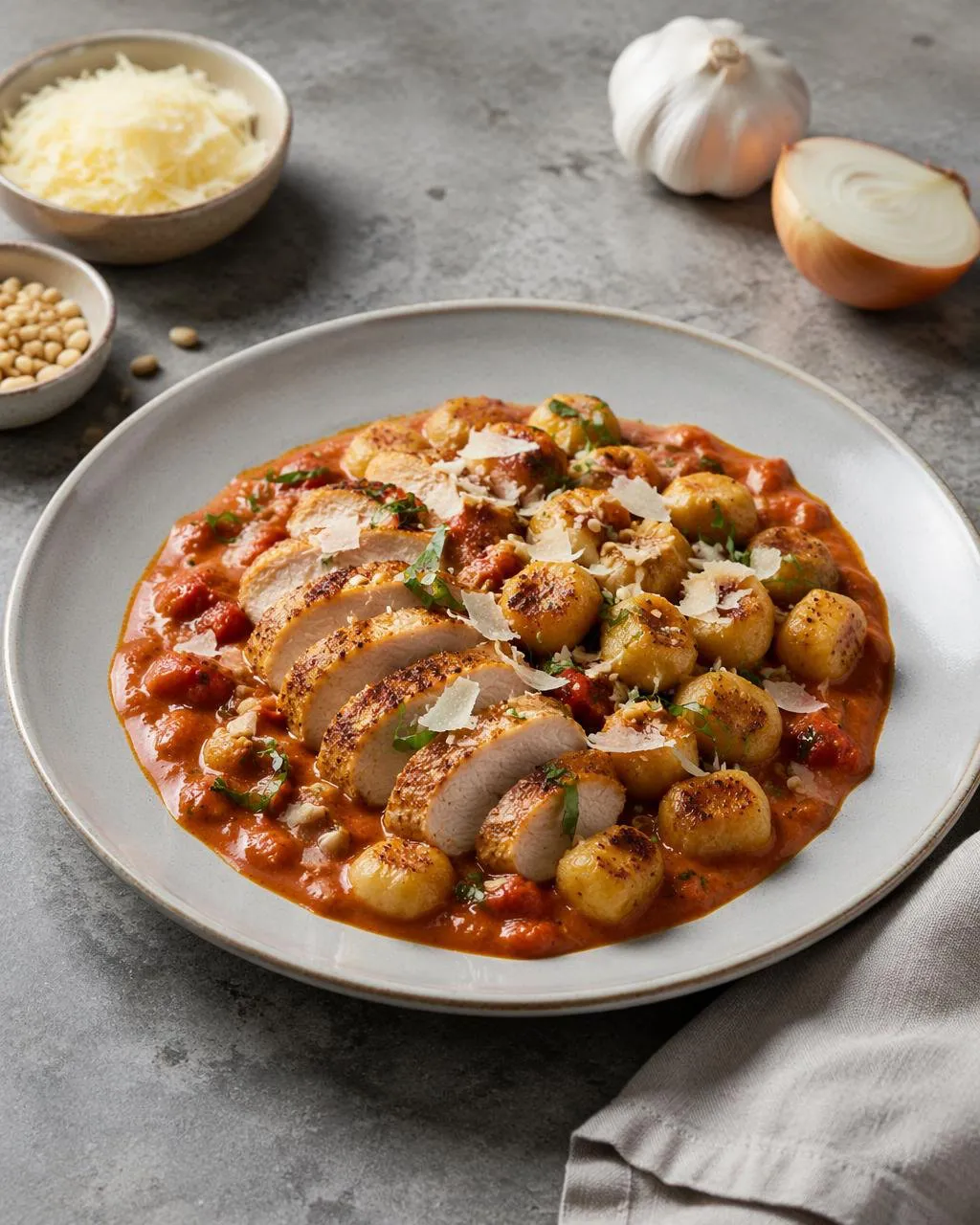 Kycklingfilé i tomat- och basilikasås med gnocchi