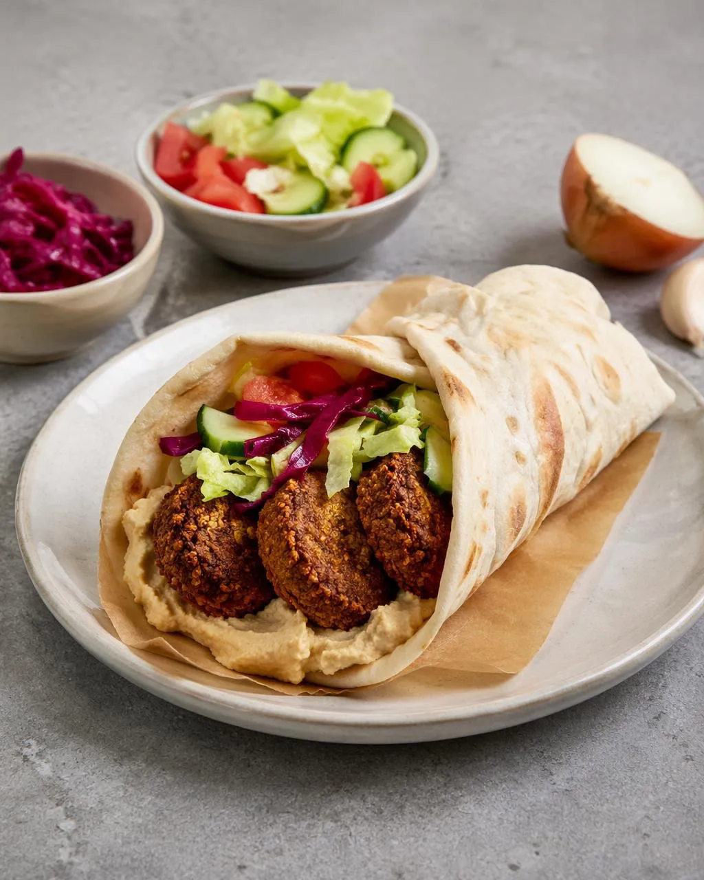 Vegoroll med falafelbollar