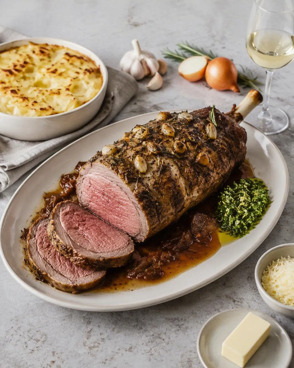 Gigot d'agneau med vitlök och rosmarin