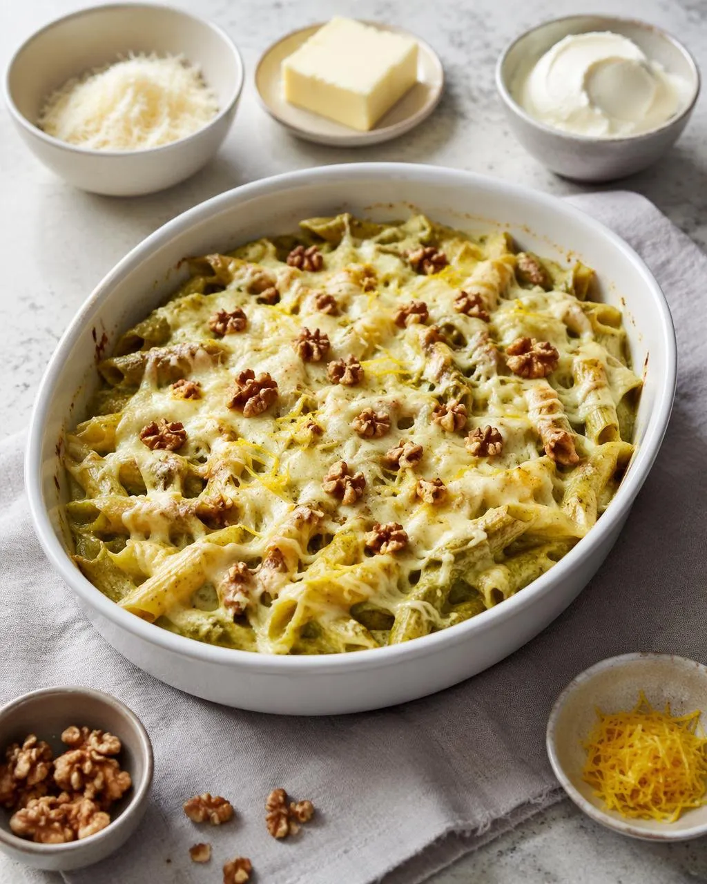 Enkel pastagratäng med pesto